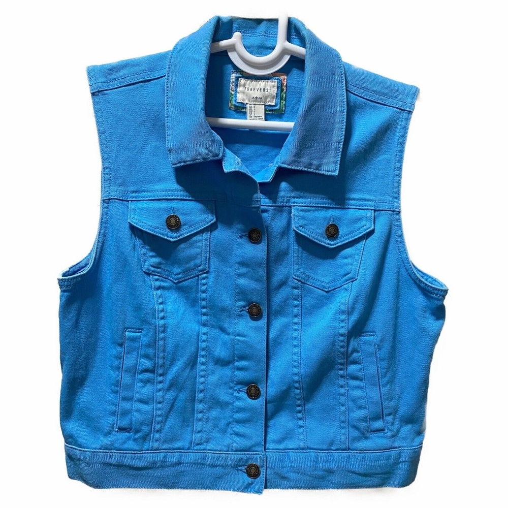 FOREVER 21 WOMEN'S PREMIUM DENIM VEST WITH POCKETS